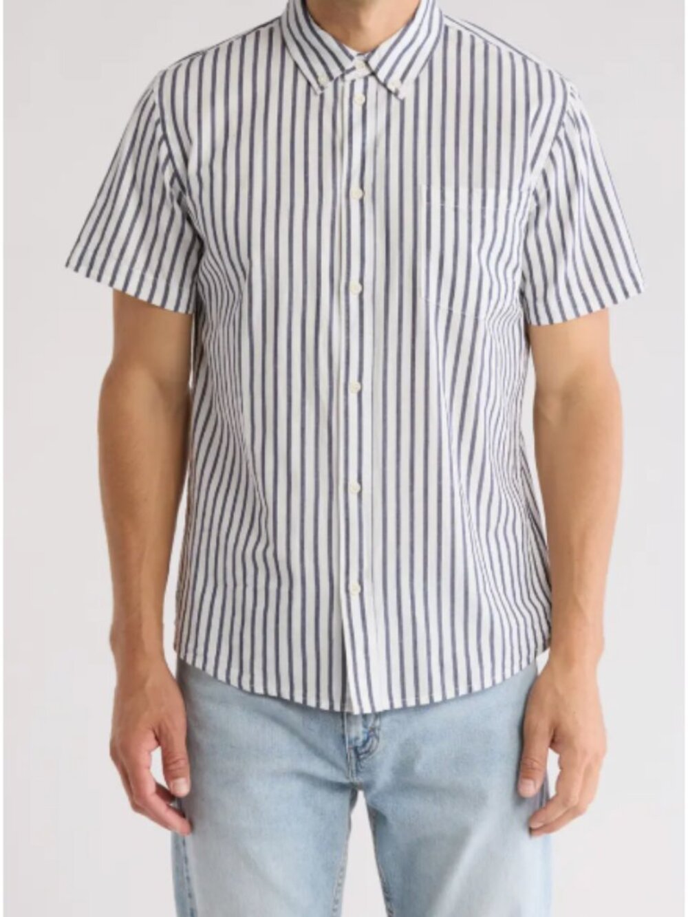Slate & Stone Men’s Stripe Short Sleeve Cotton Poplin Button-Down Shirt Large